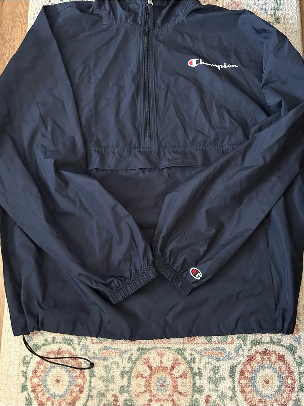 Champion Navy Hooded Pullover Windbreaker with Logo